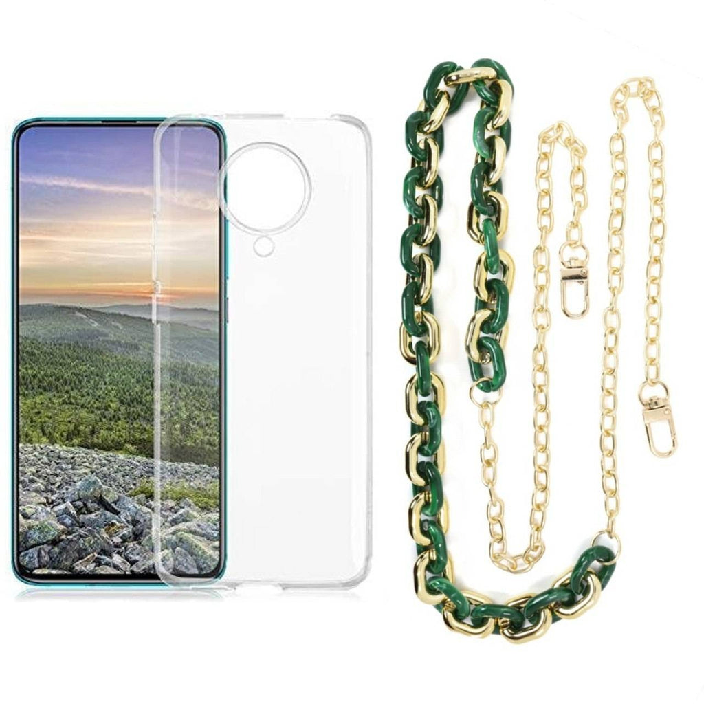 Capa cristal com cordão corrente verde para Xiaomi Poco F2 Pro