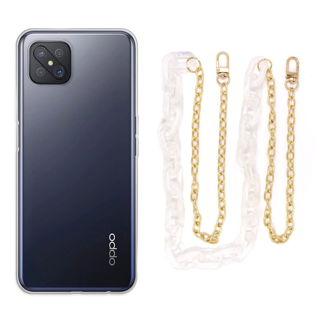 Capa cristal com cordão corrente branco para Oppo Reno 4Z