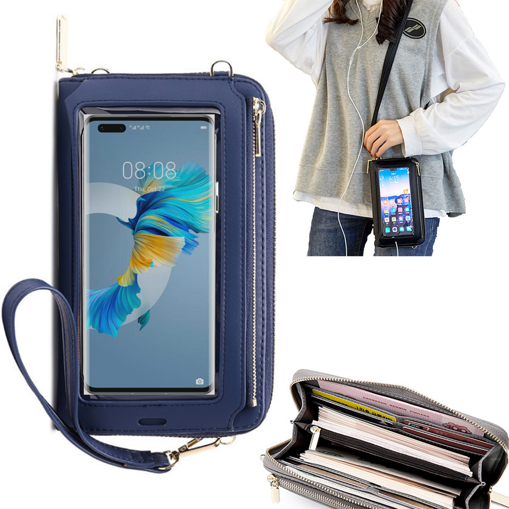 Bolsa Mala tira-colo com função touch ecrã Huawei Mate 40 Pro Azul claro