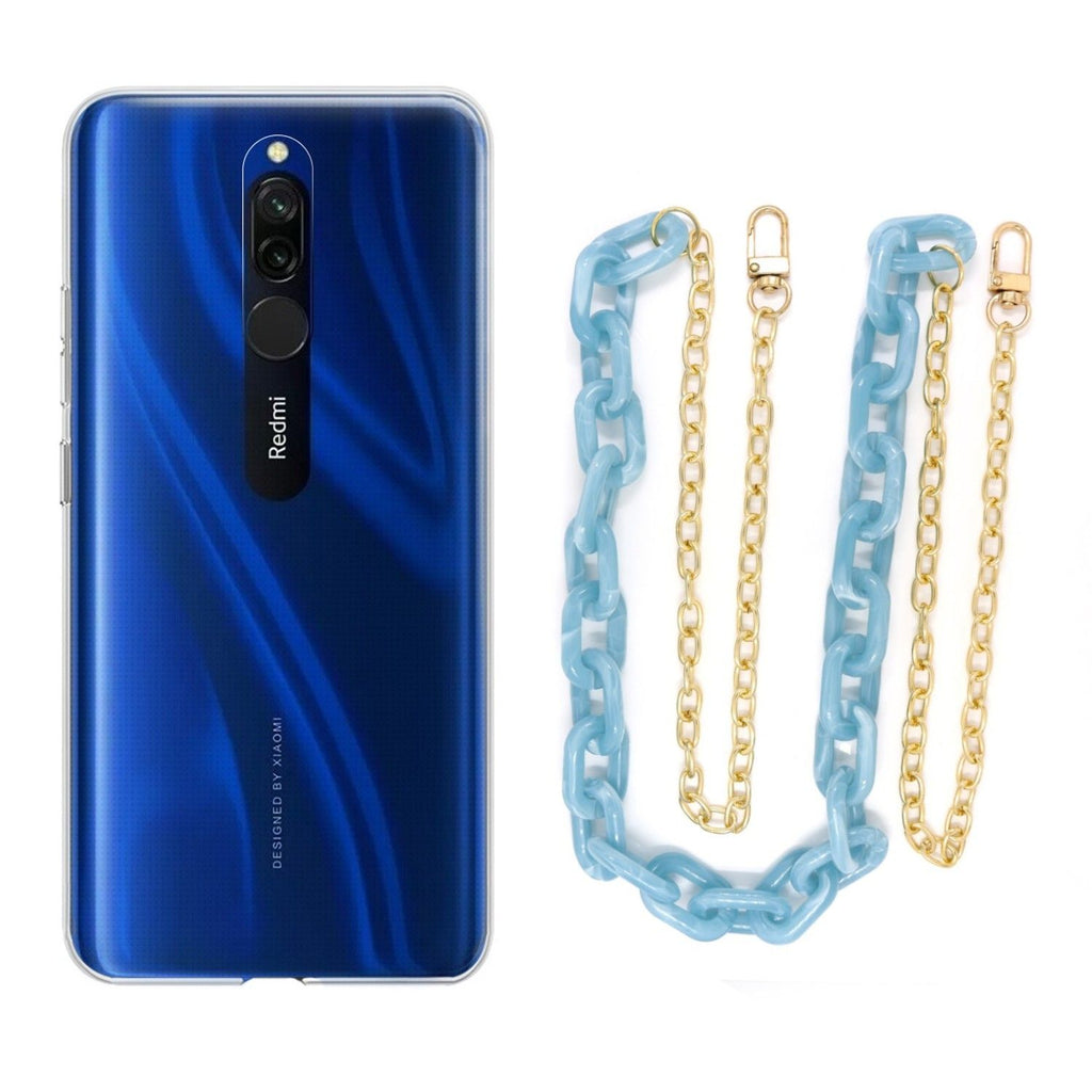 Capa cristal com cordão corrente azul para Xiaomi Redmi 8