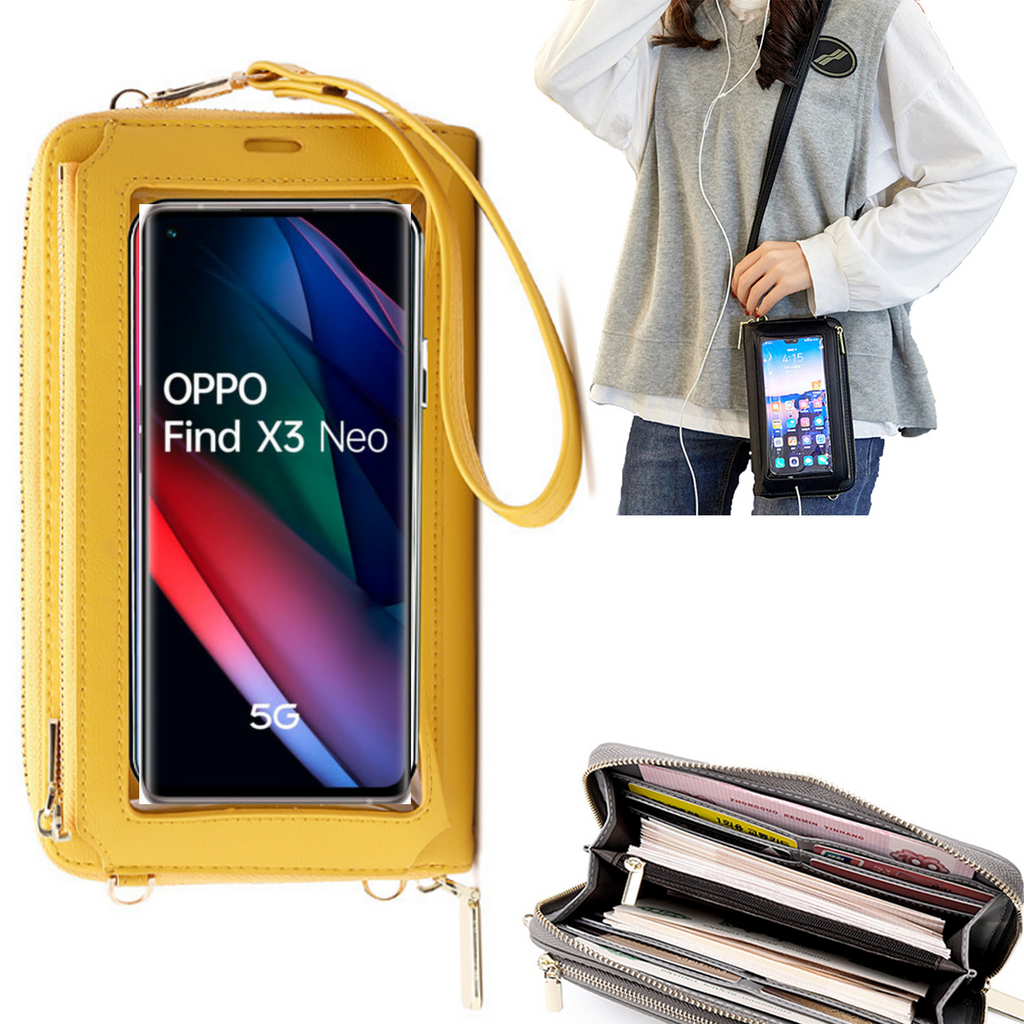 Bolsa Mala tira-colo com função touch ecrã Oppo Find X3 Neo Amarelo