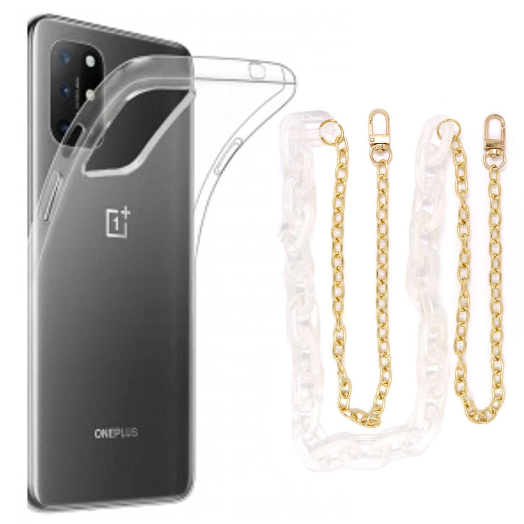 Capa cristal com cordão corrente branco para Oneplus 8T