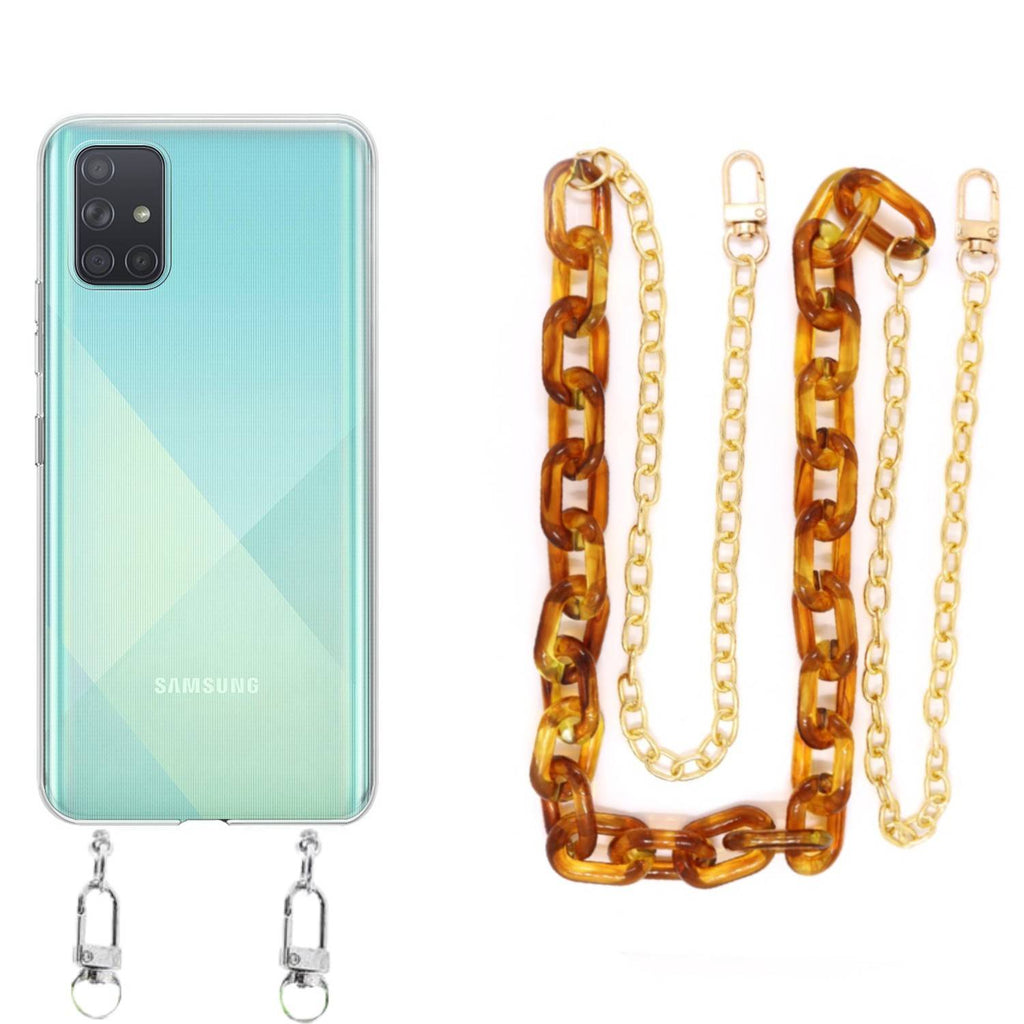 Capa cristal com cordão corrente castanho para Samsung Galaxy A51