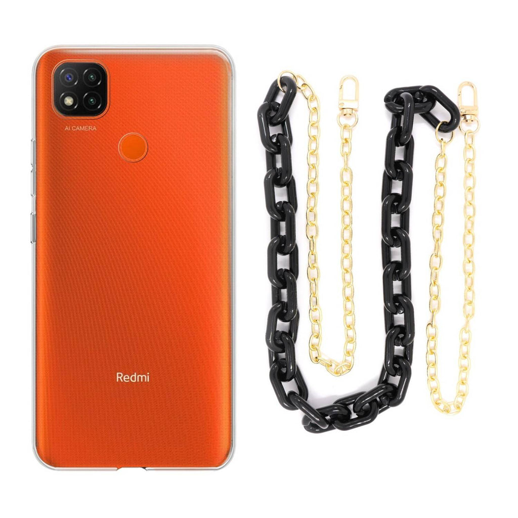 Capa cristal com cordão corrente preto para Xiaomi Redmi 9C