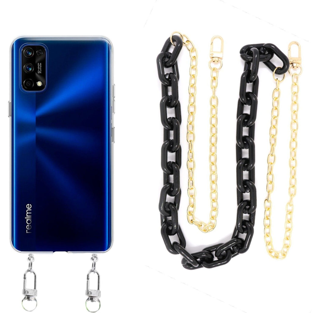 Capa cristal com cordão corrente preto para Realme 7 Pro