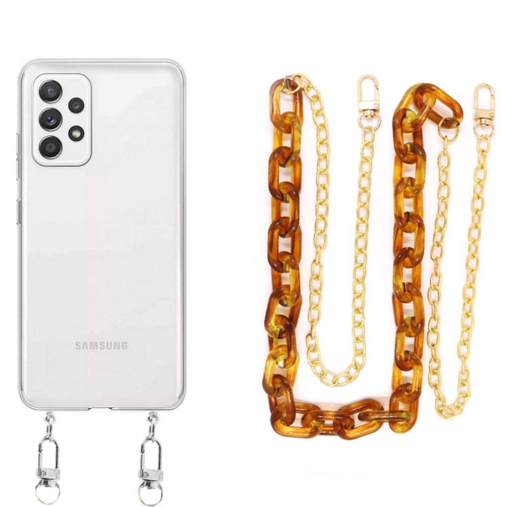 Capa cristal com cordão corrente castanho para Samsung Galaxy A52S