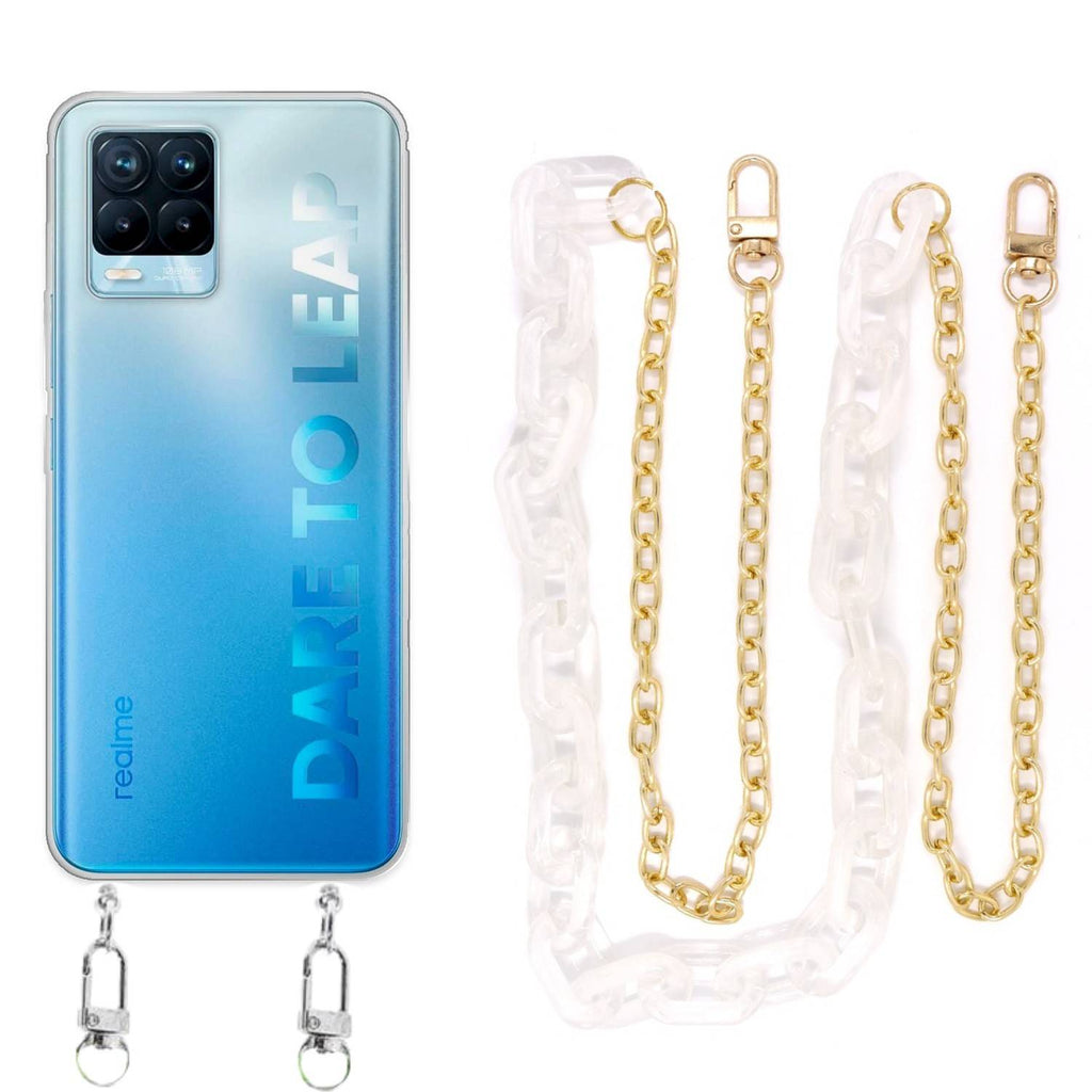 Capa cristal com cordão corrente branco para Realme 8 4G