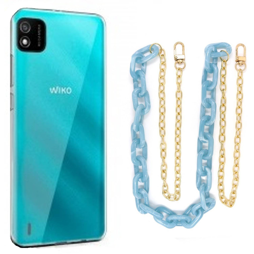 Capa cristal com cordão corrente azul para Wiko Y62