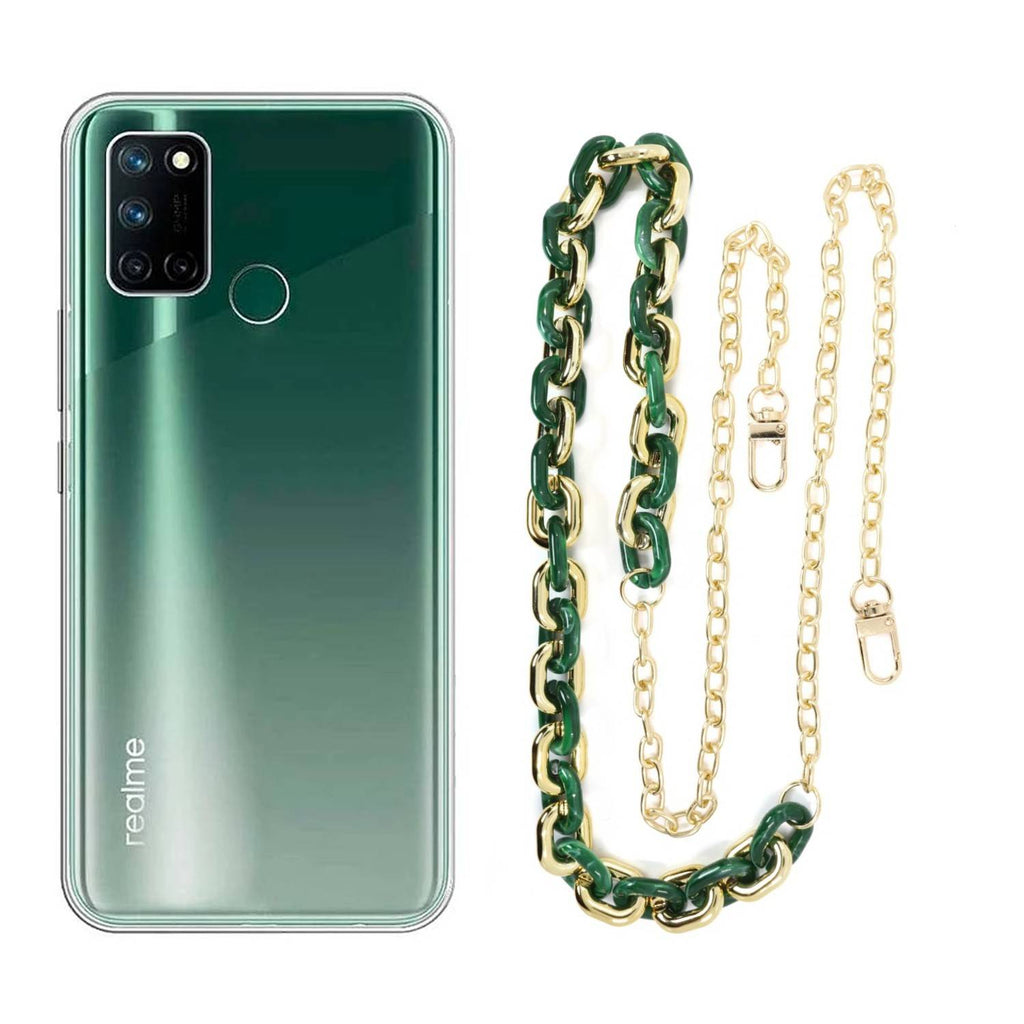 Capa cristal com cordão corrente verde para Realme 7i