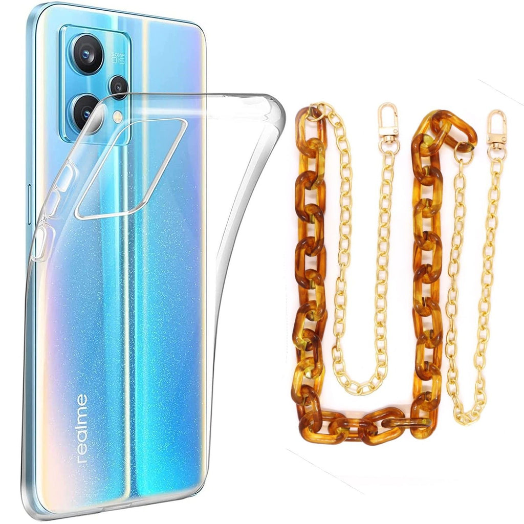 Capa cristal com cordão corrente castanho para Realme 9 Pro Plus