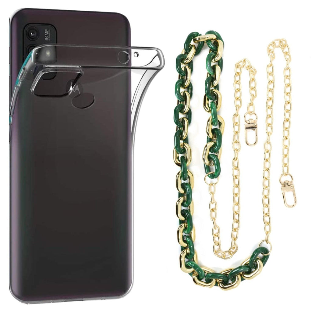 Capa cristal com cordão corrente verde para Motorola Moto G10