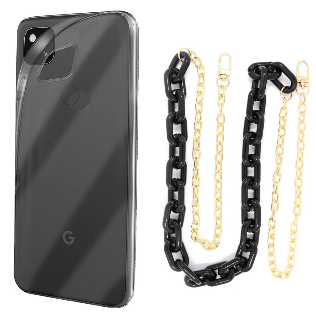 Capa cristal com cordão corrente preto para Google Pixel 4A 4G