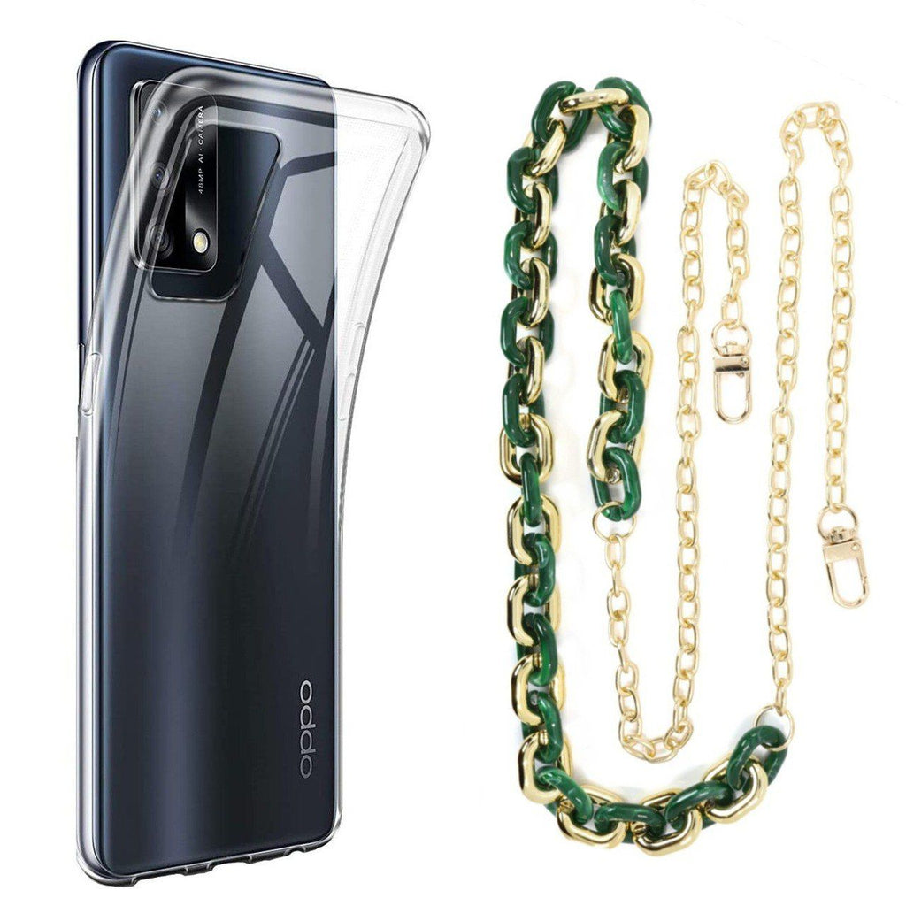 Capa cristal com cordão corrente verde para Oppo A74