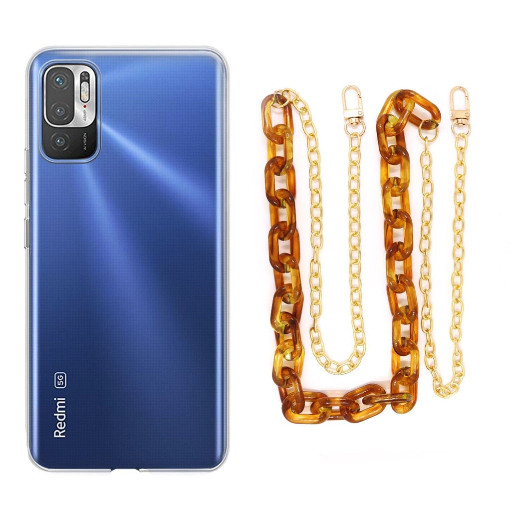 Capa cristal com cordão corrente castanho para Xiaomi Redmi Note 10 5G