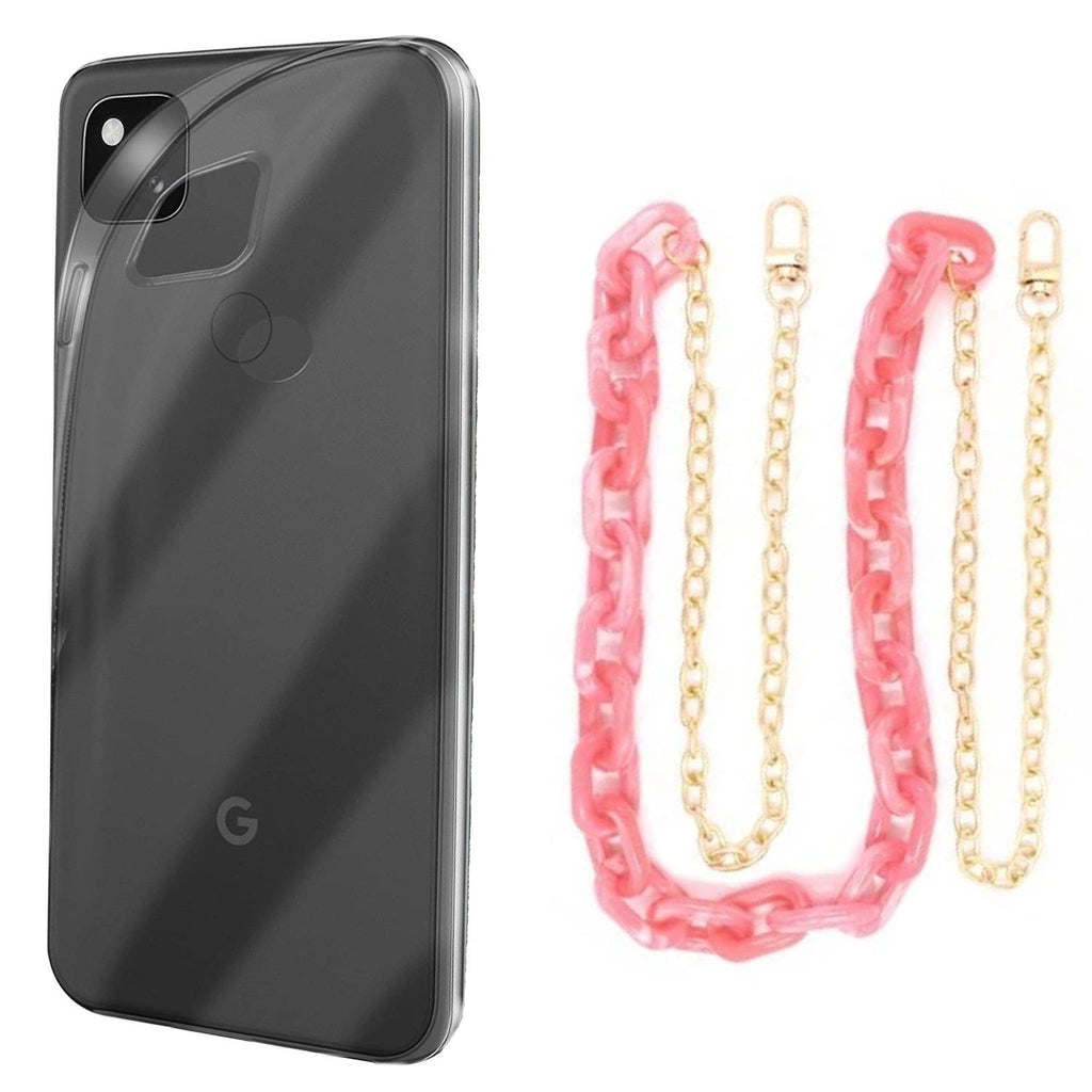 Capa cristal com cordão corrente rosa para Google Pixel 4A 4G