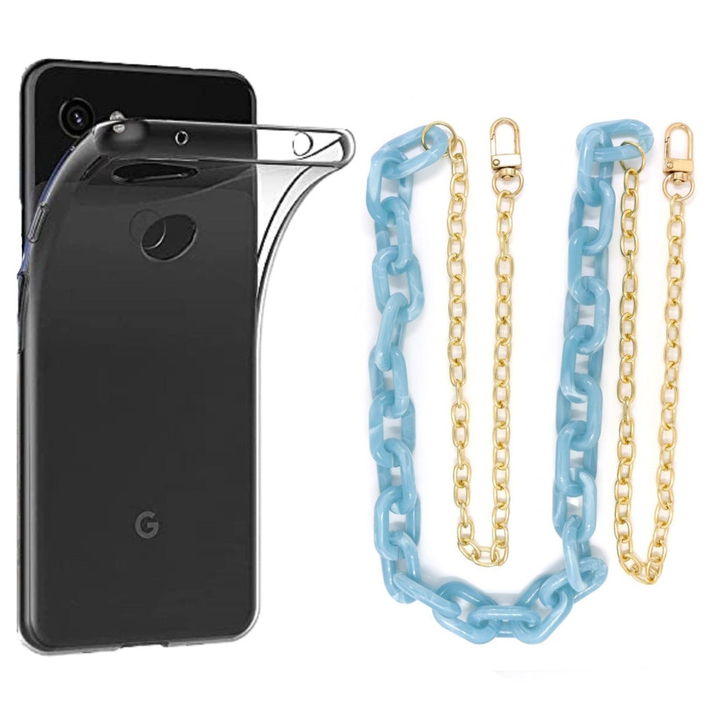 Capa cristal com cordão corrente azul para Google Pixel 3A XL