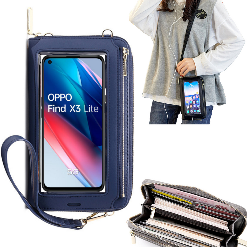 Bolsa Mala tira-colo com função touch ecrã Oppo Find X3 Lite Azul claro
