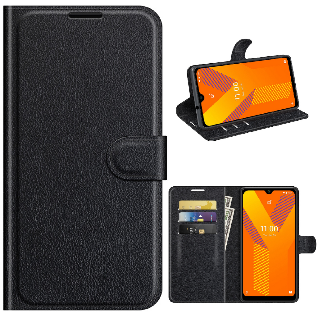 Capa carteira tipo Livro com porta cartões Wiko Y62 Black