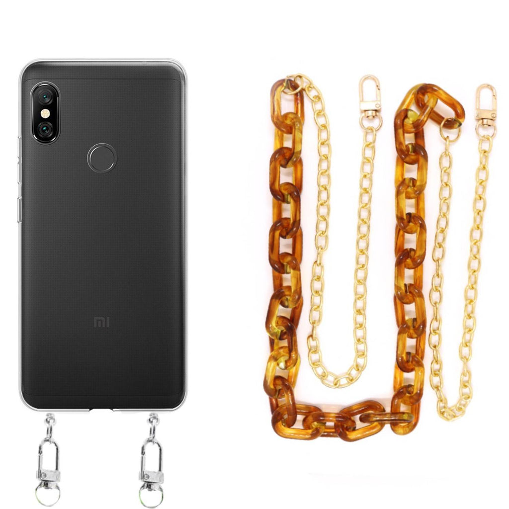 Capa cristal com cordão corrente castanho para Xiaomi Redmi Note 6