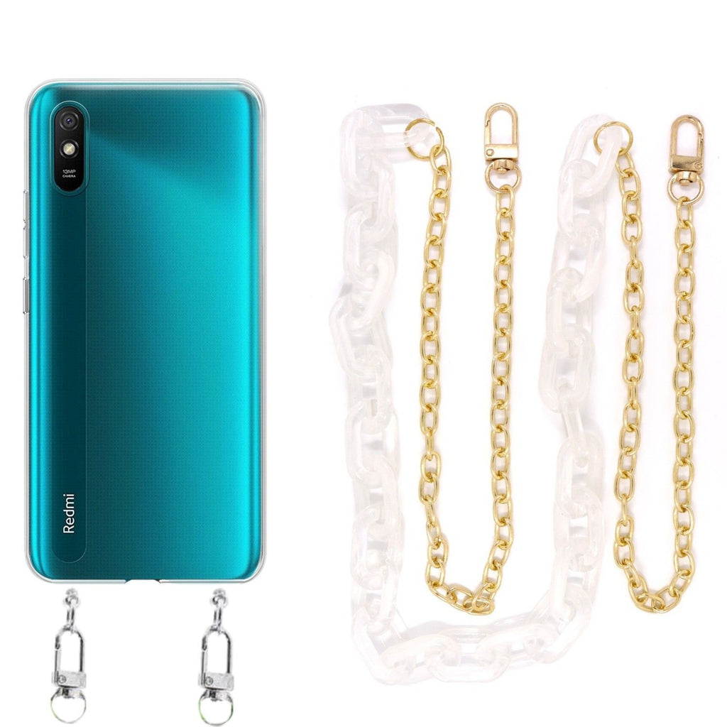 Capa cristal com cordão corrente branco para Xiaomi Redmi 9A