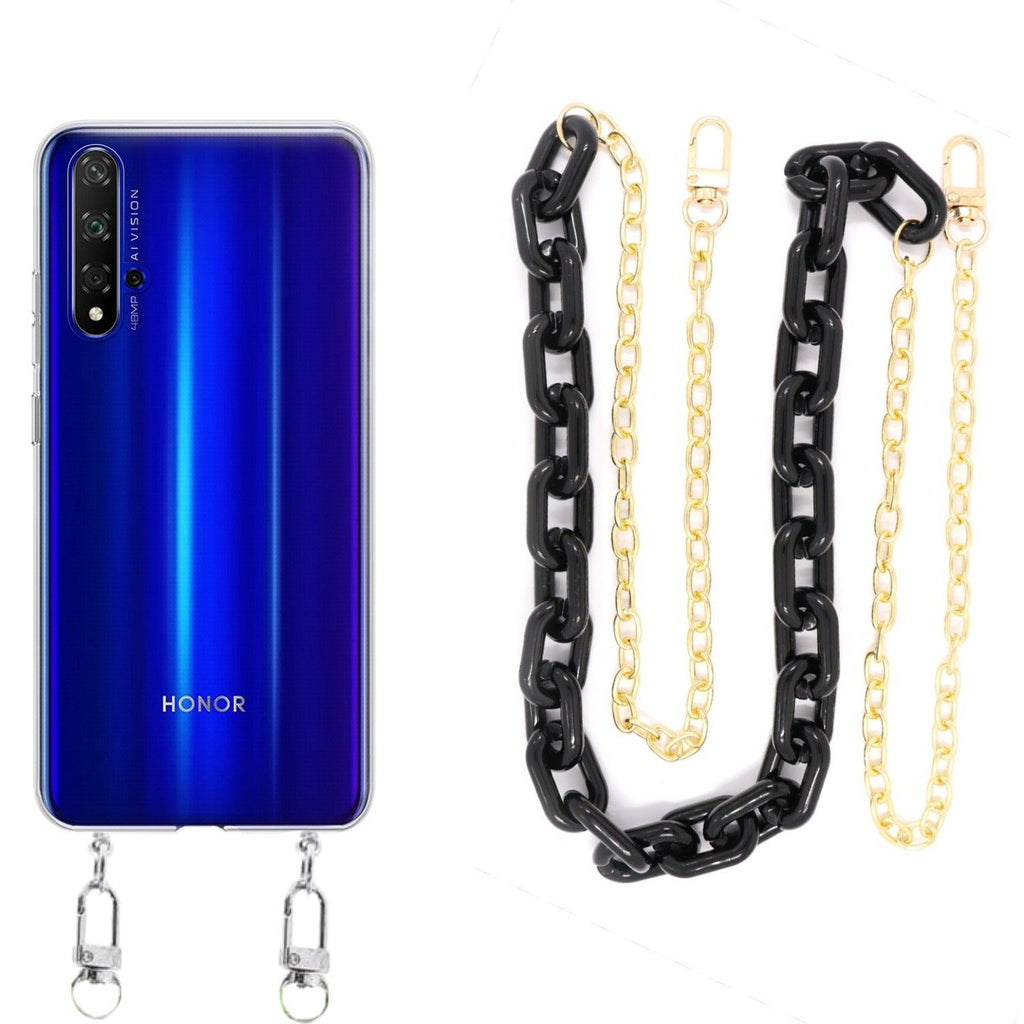 Capa cristal com cordão corrente preto para Huawei Nova 5T