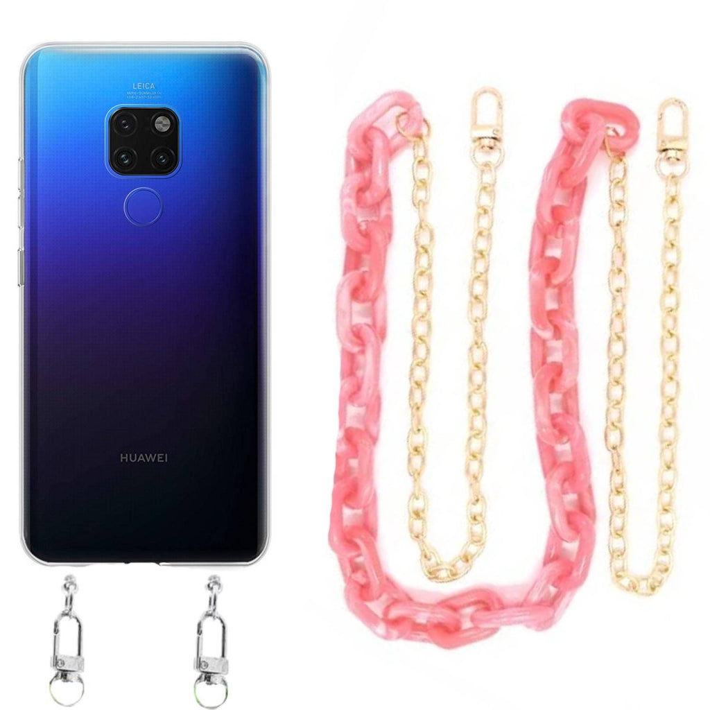 Capa cristal com cordão corrente rosa para Huawei Mate 20