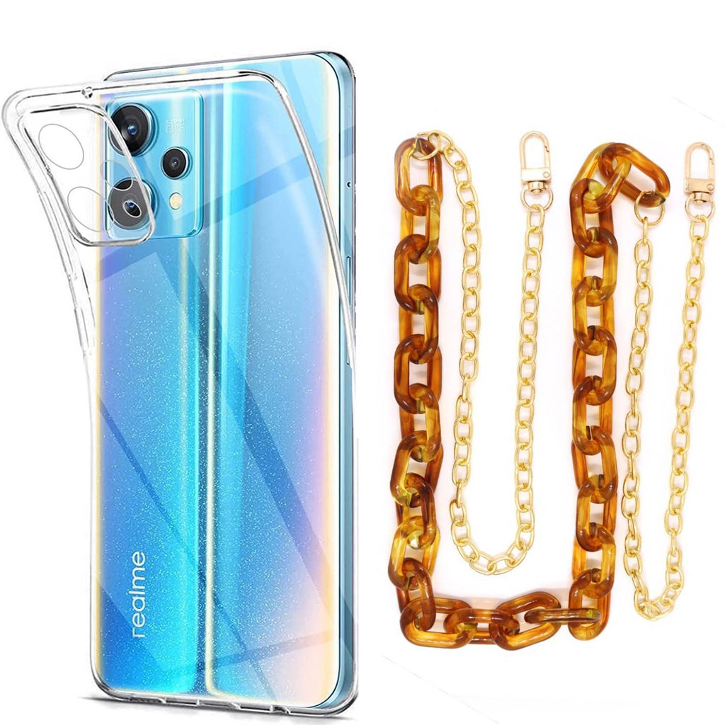 Capa cristal com cordão corrente castanho para Realme 9 5G