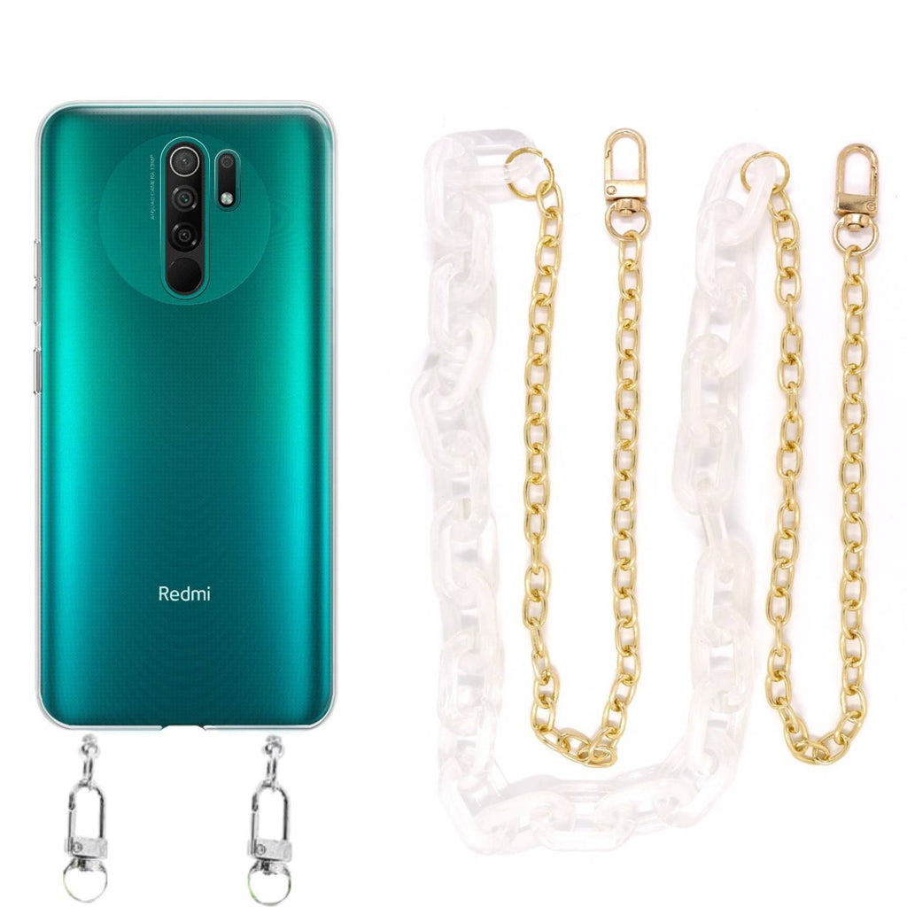 Capa cristal com cordão corrente branco para Xiaomi Redmi 9