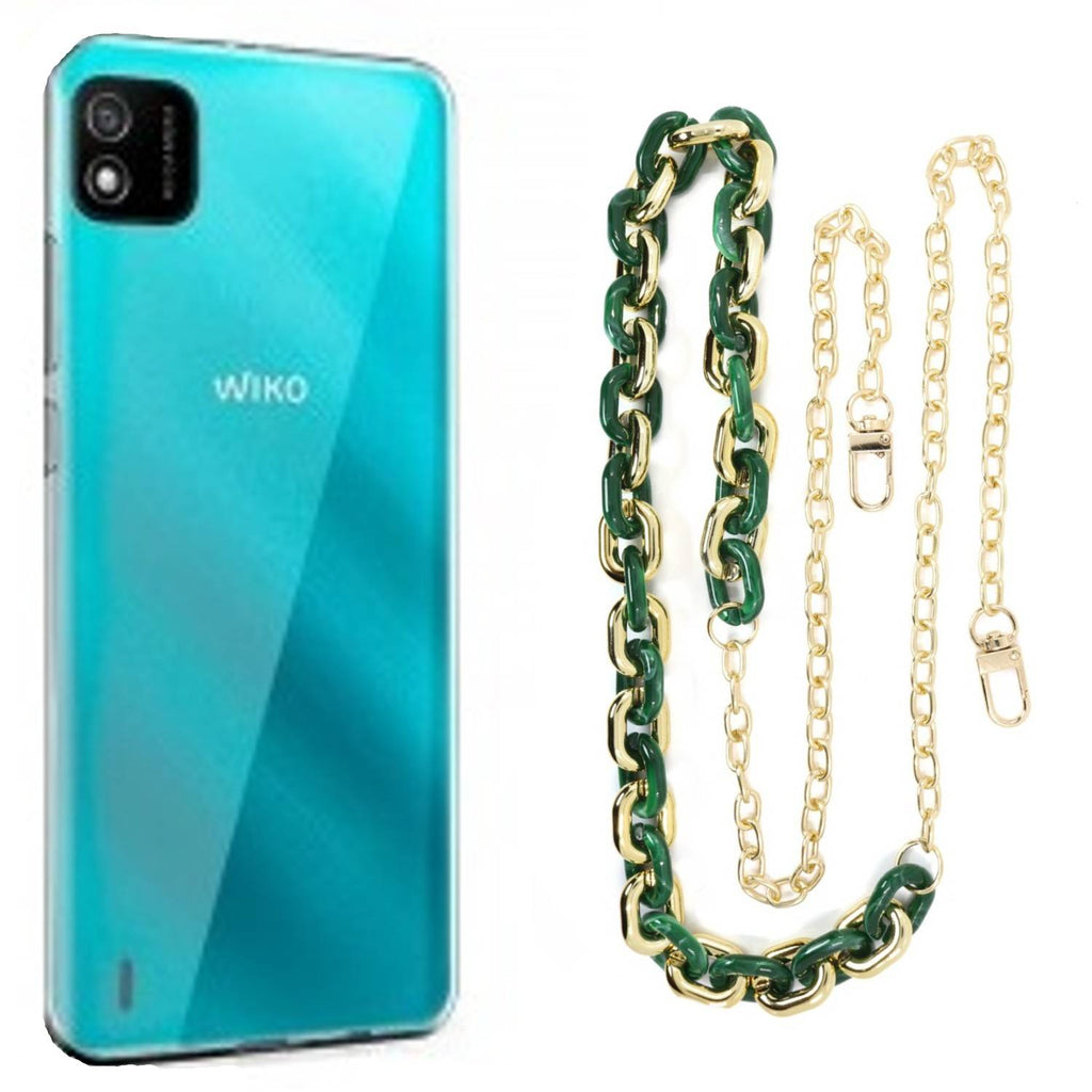 Capa cristal com cordão corrente verde para Wiko Y52