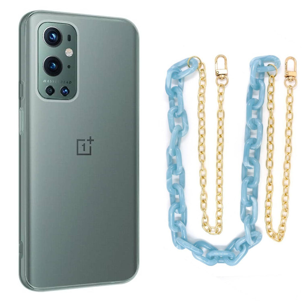 Capa cristal com cordão corrente azul para Oneplus 9 Pro