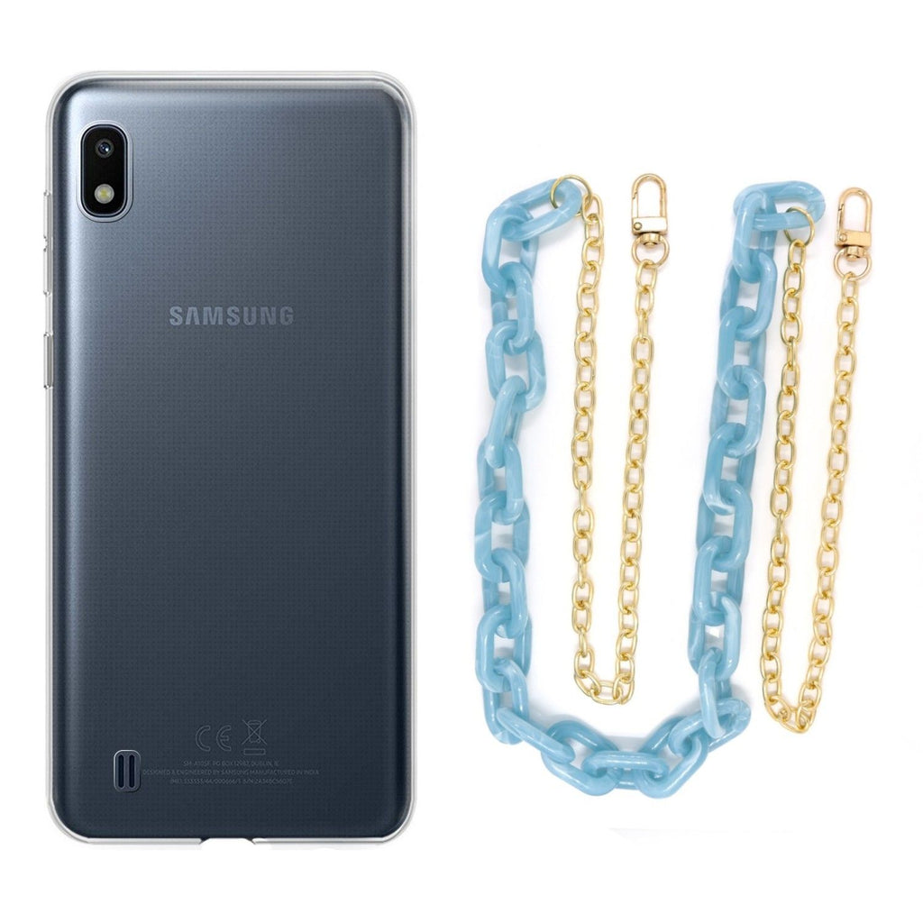 Capa cristal com cordão corrente azul para Samsung Galaxy A10