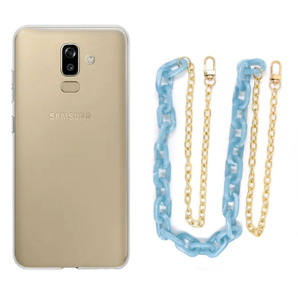 Capa cristal com cordão corrente azul para Samsung Galaxy J6 Plus