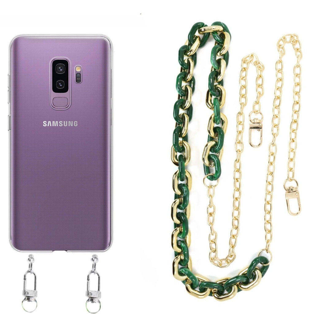 Capa cristal com cordão corrente verde para Samsung Galaxy S9 Plus