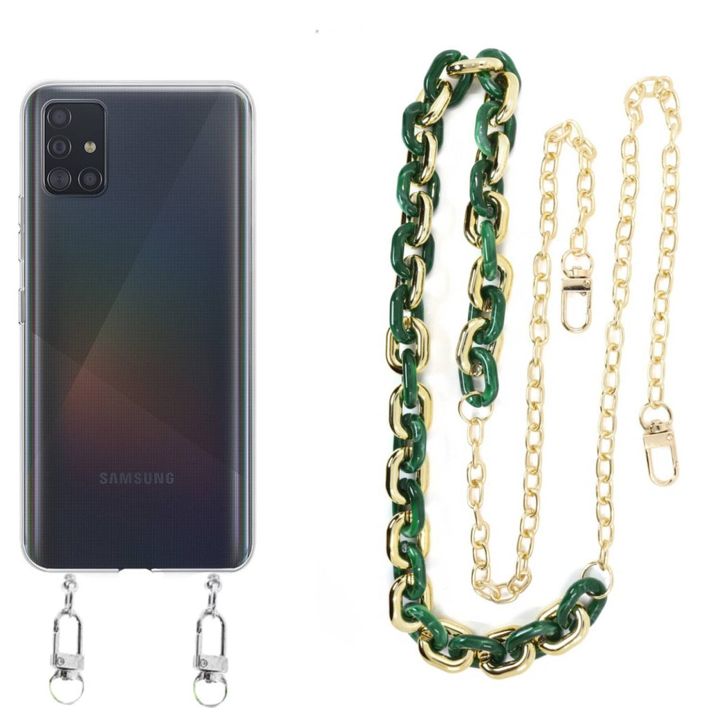 Capa cristal com cordão corrente verde para Samsung Galaxy A71