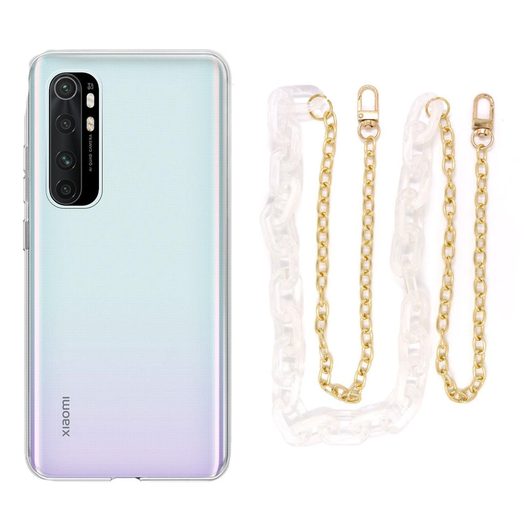 Capa cristal com cordão corrente branco para Xiaomi Mi Note 10 Lite