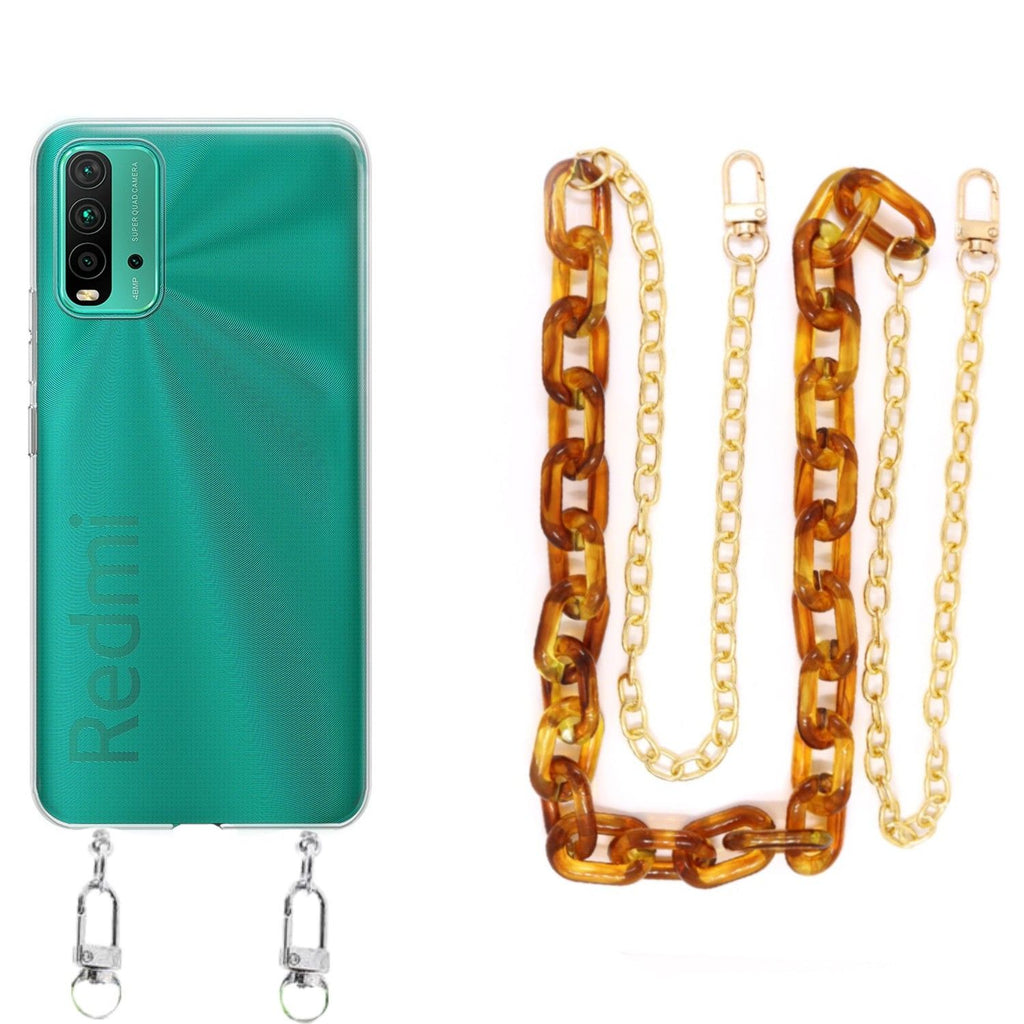 Capa cristal com cordão corrente castanho para Xiaomi Redmi 9T