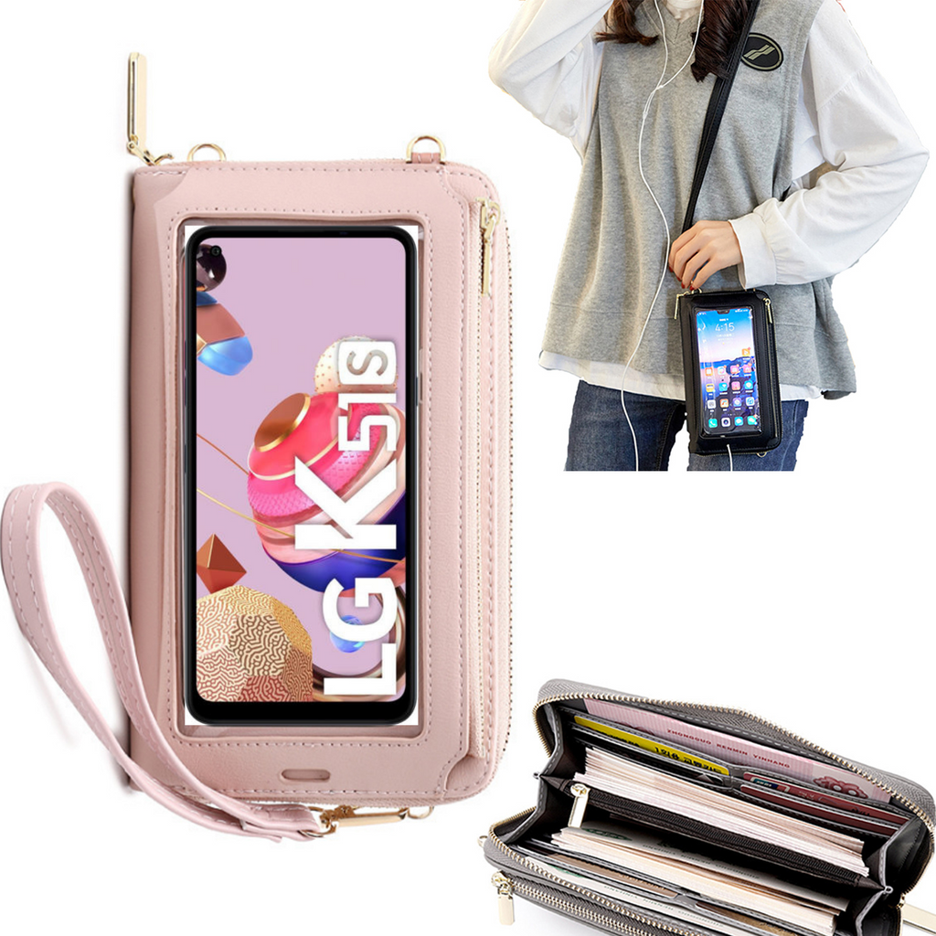 Bolsa Mala tira-colo com função touch ecrã LG K51s Rosa