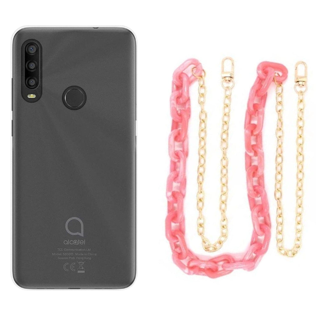 Capa cristal com cordão corrente rosa para Alcatel 1 SE 2020