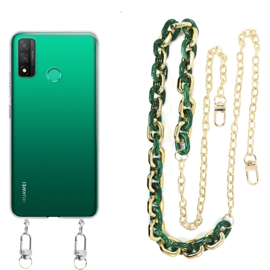 Capa cristal com cordão corrente verde para Huawei P Smart 2020