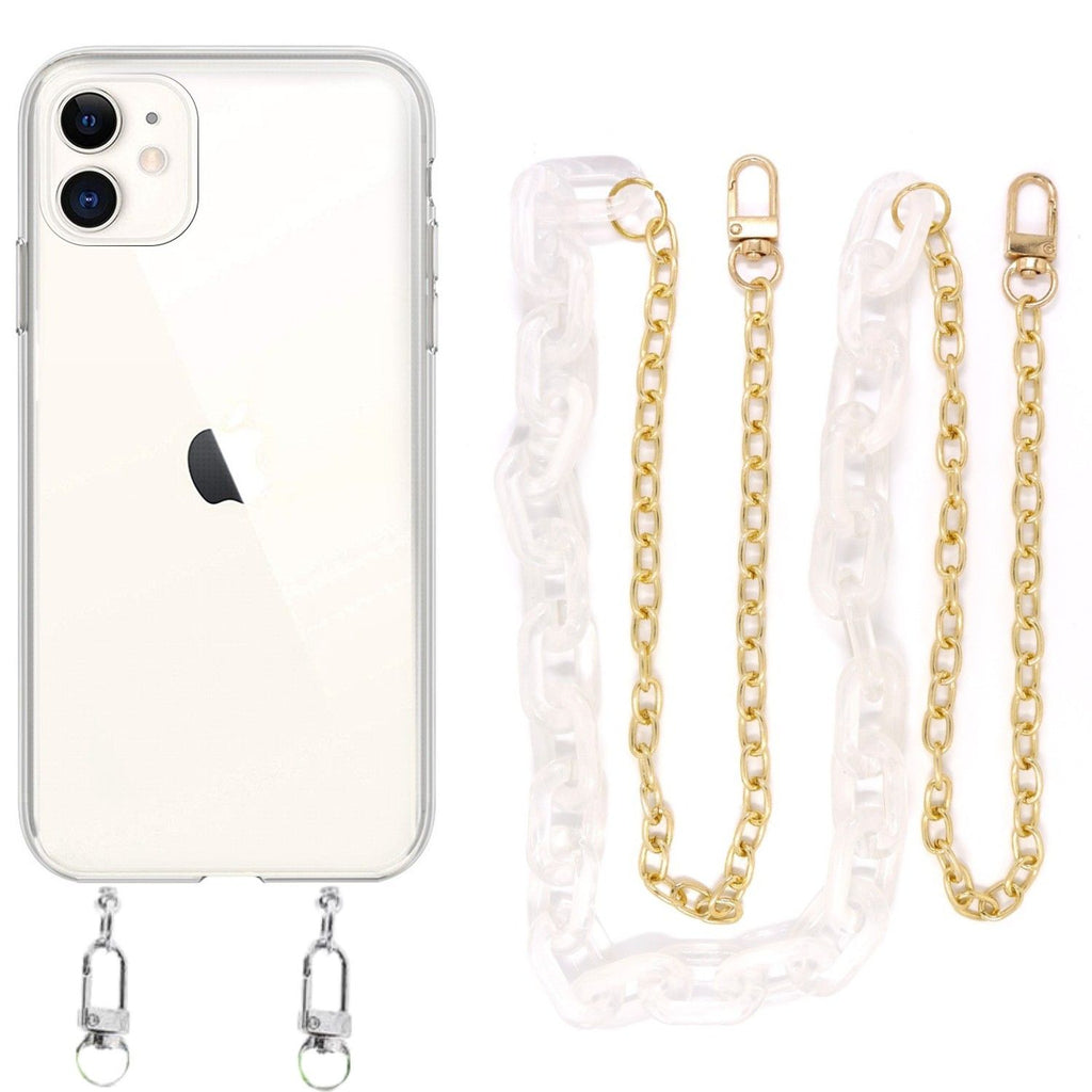 Capa cristal com cordão corrente branco para iPhone 11