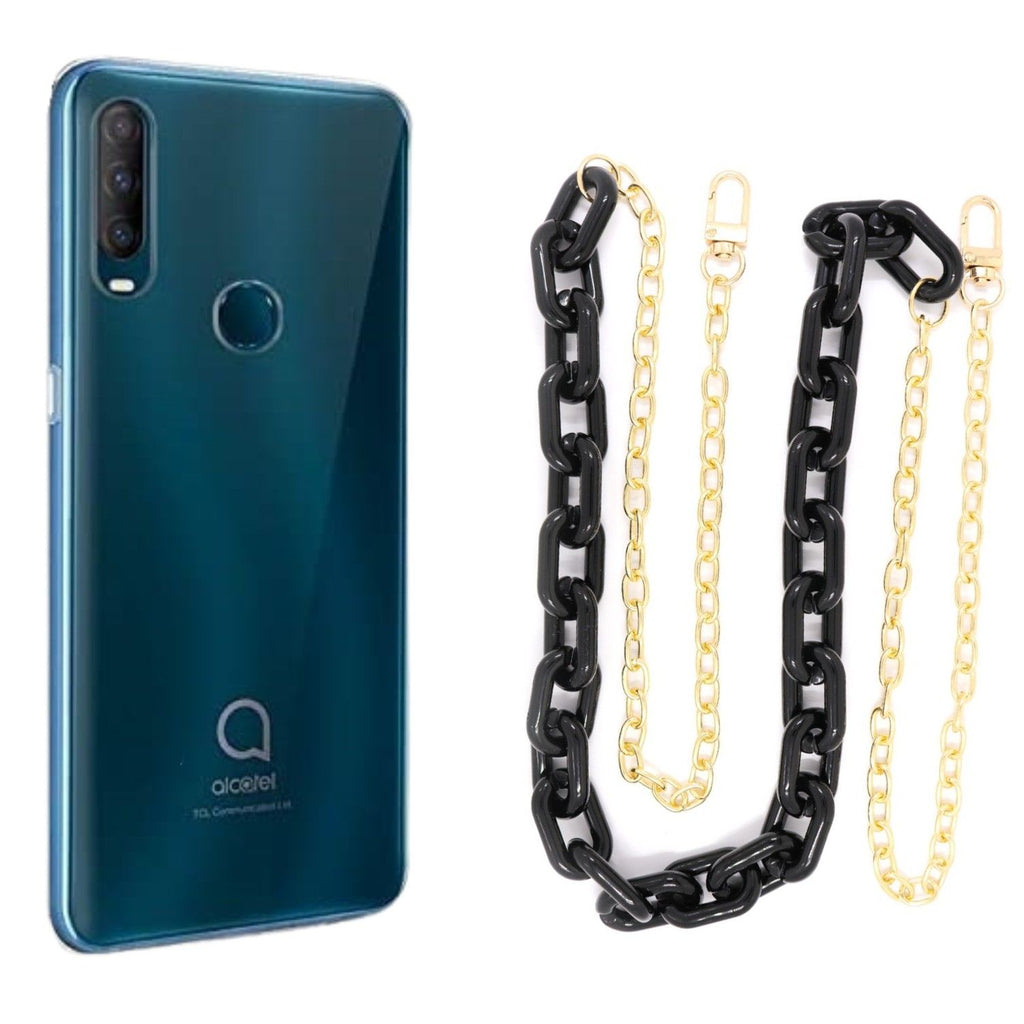 Capa cristal com cordão corrente preto para Alcatel 1S 2020