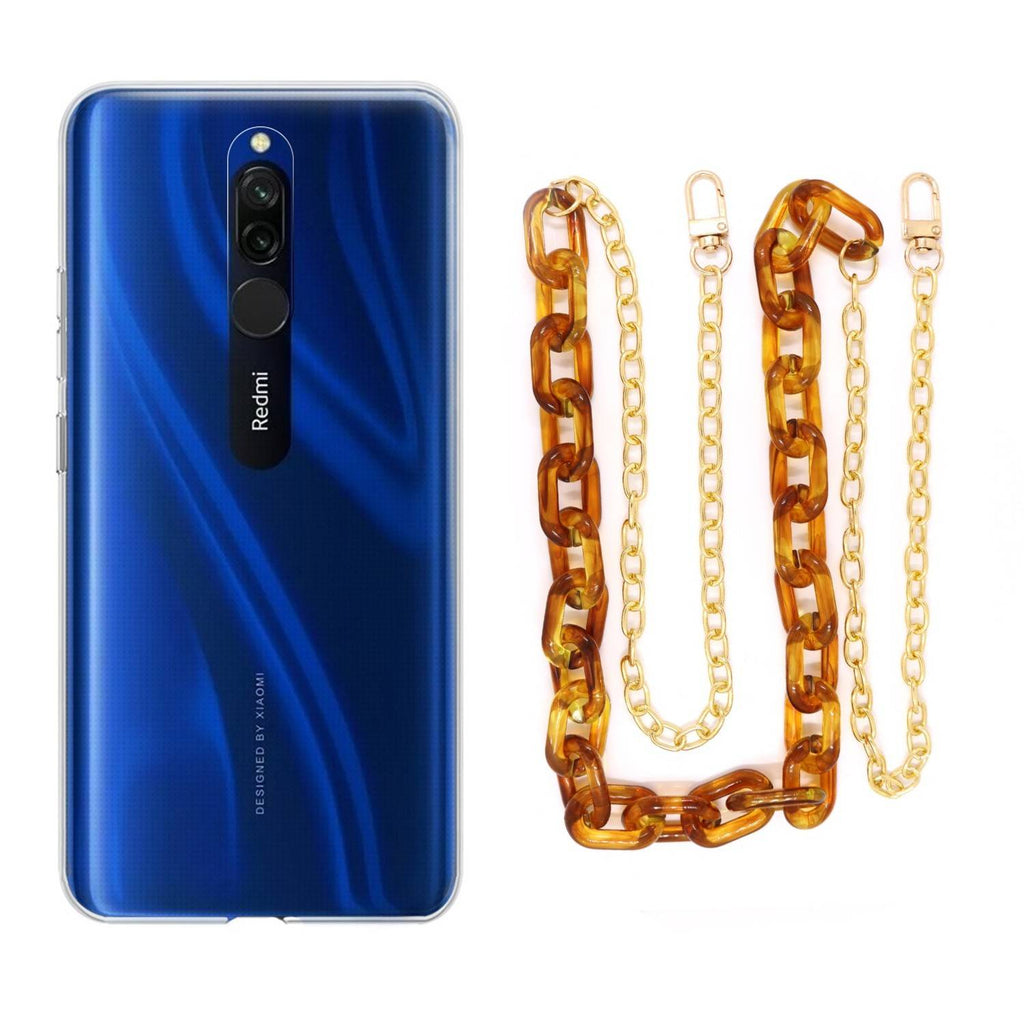 Capa cristal com cordão corrente castanho para Xiaomi Redmi 8