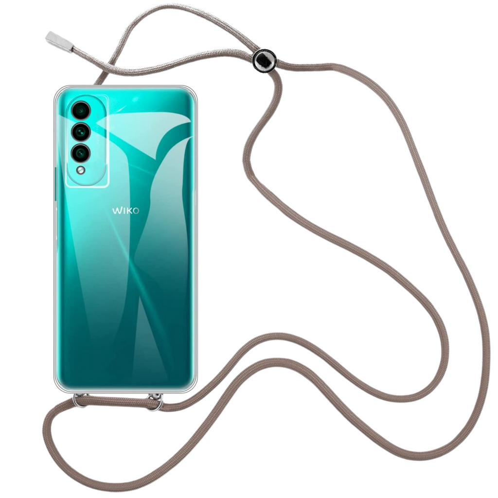 Capa cristal com fio cordão castanho para Wiko T50