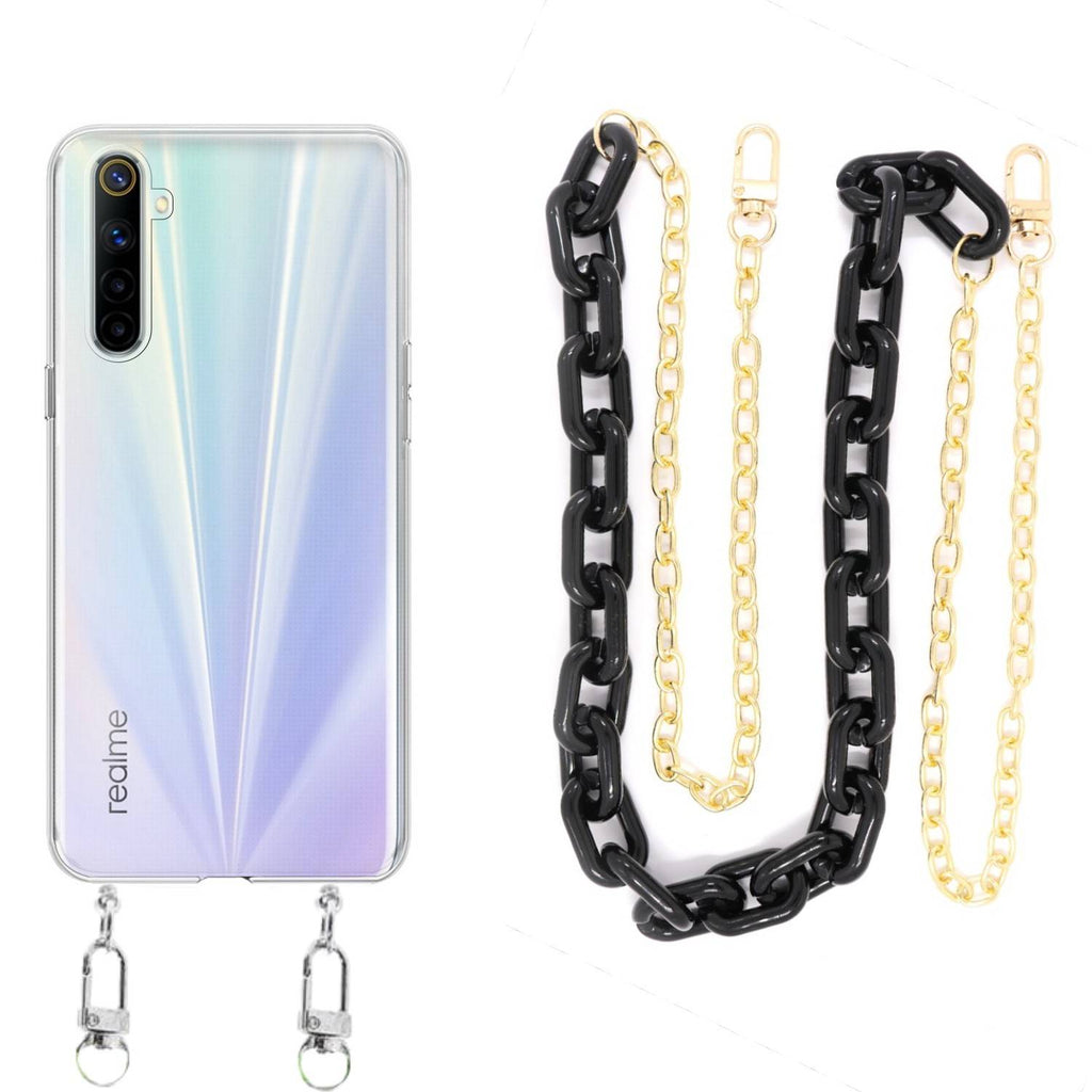 Capa cristal com cordão corrente preto para Realme 6