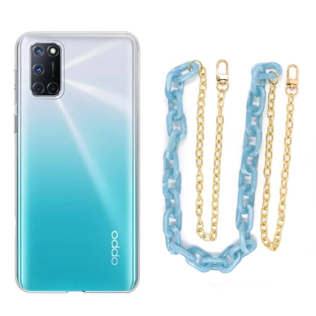 Capa cristal com cordão corrente azul para Oppo A92