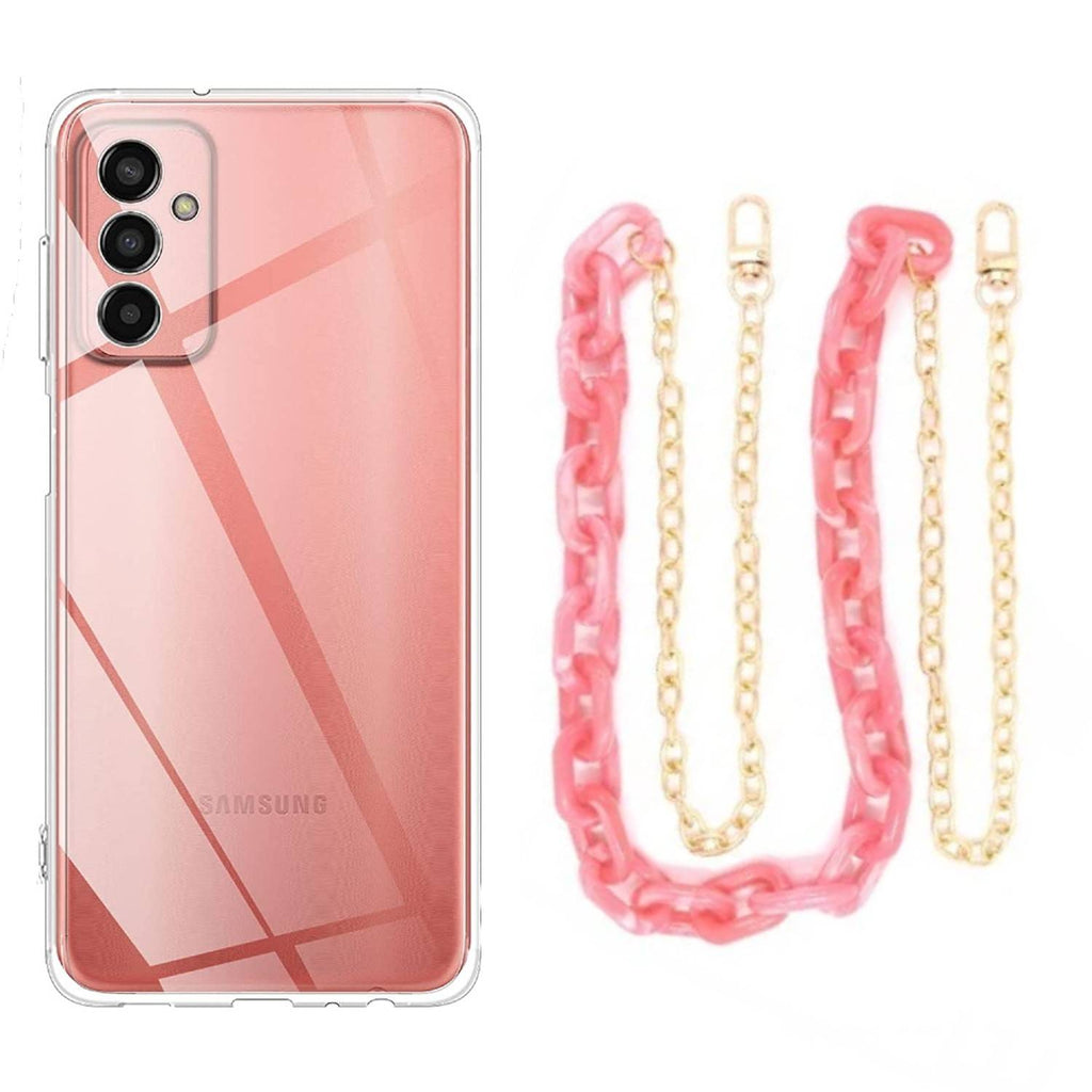 Capa cristal com cordão corrente rosa para Samsung Galaxy M13 4G