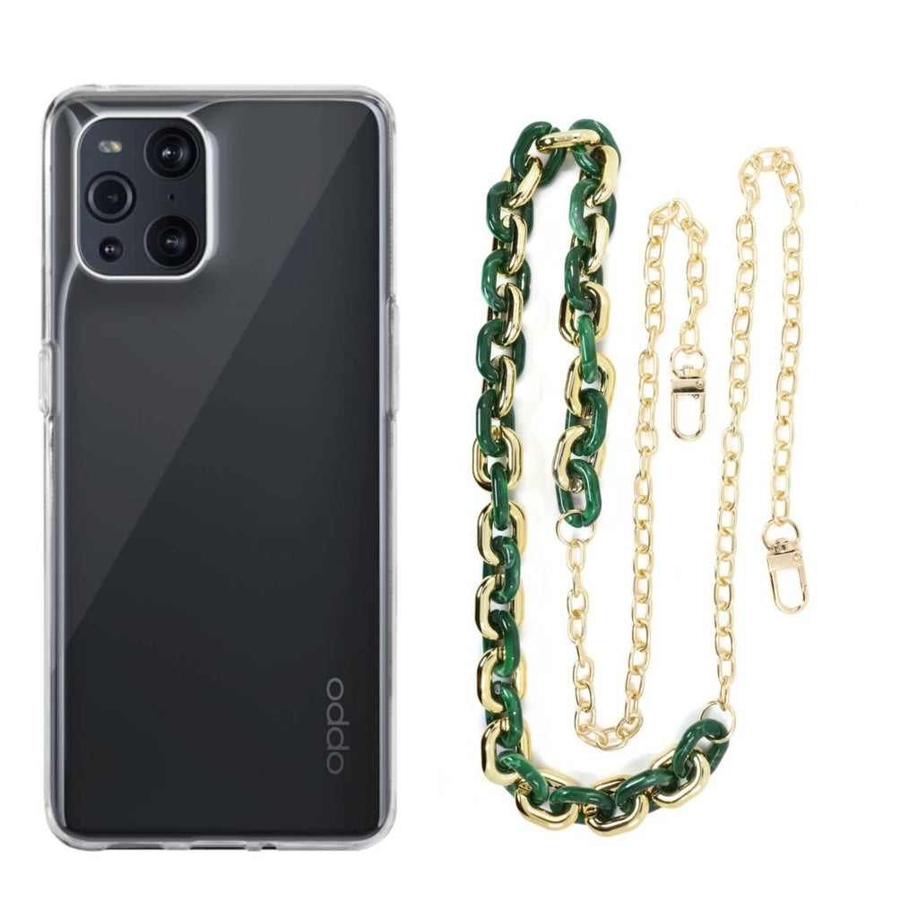 Capa cristal com cordão corrente verde para Oppo Find X3 Pro