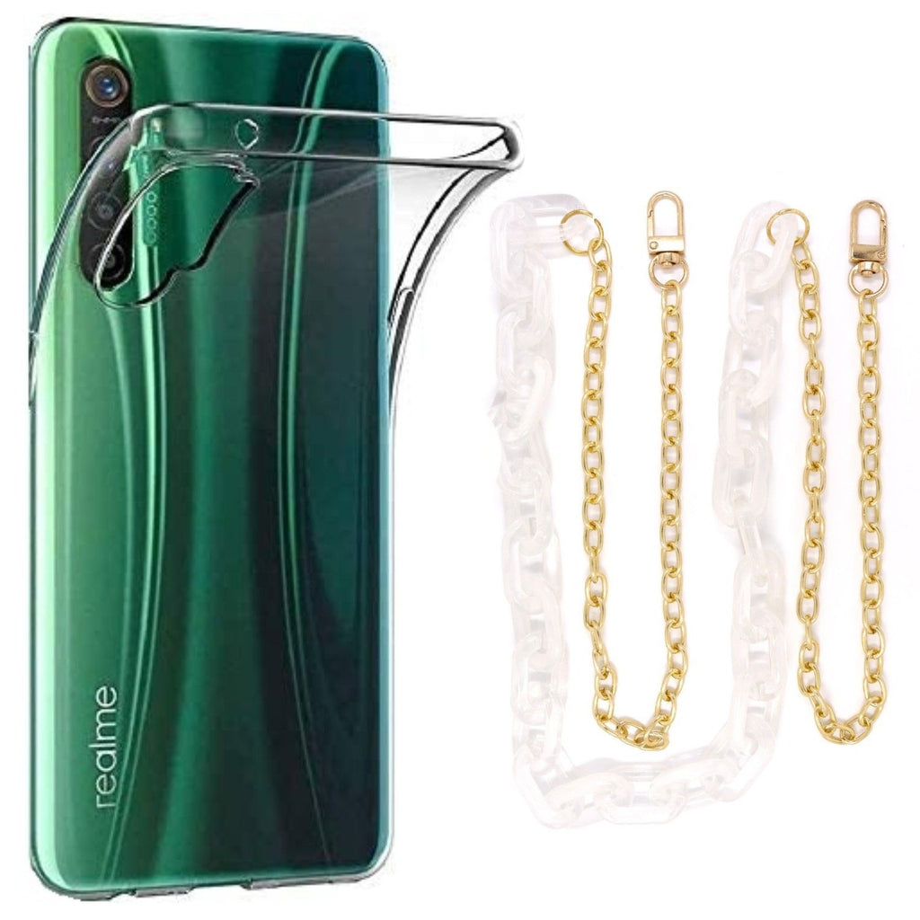 Capa cristal com cordão corrente branco para Realme X2