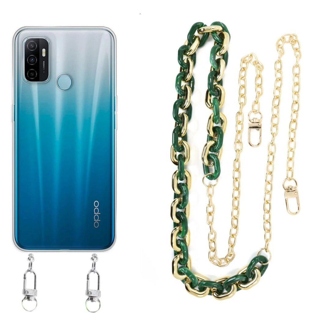 Capa cristal com cordão corrente verde para Oppo A53