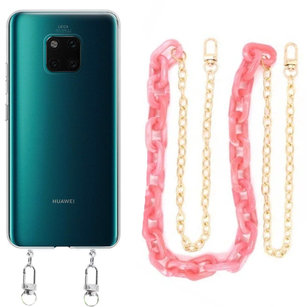 Capa cristal com cordão corrente rosa para Huawei Mate 20 Pro